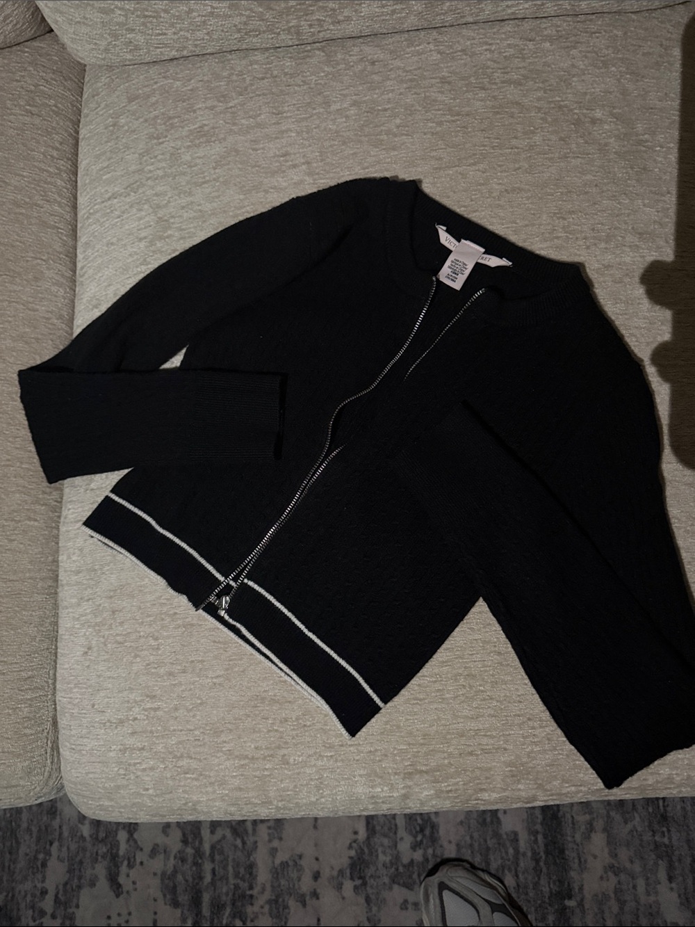 Victoria's Secret Black Zip Cardigan with White Trim